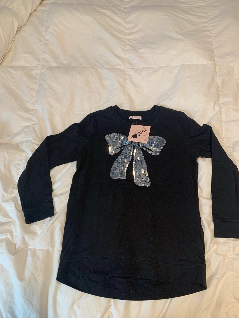 Pinc Black Long Sleeve Top with Silver Sequin Bow